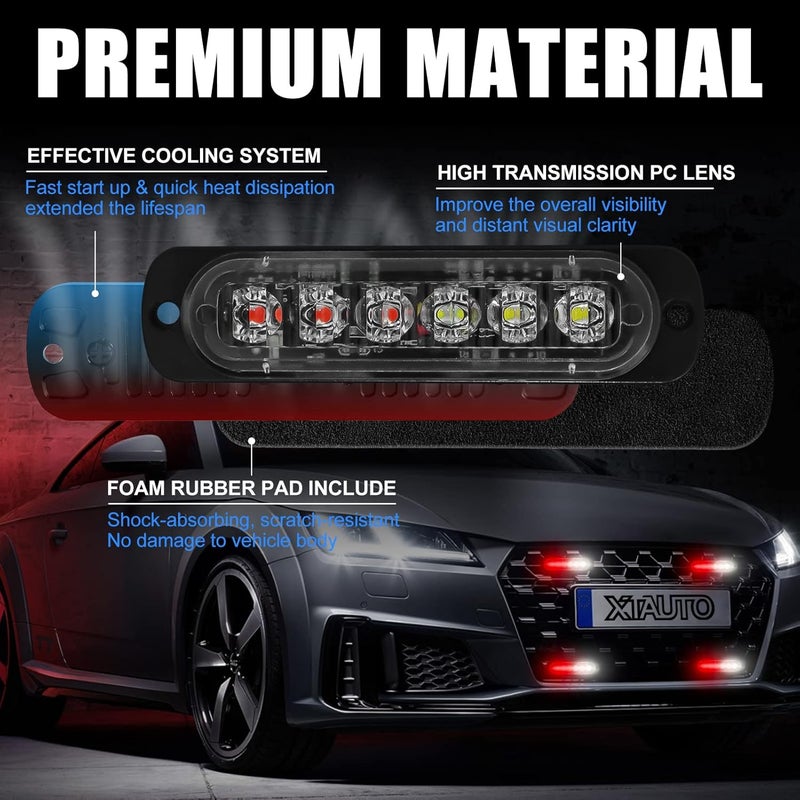XTAUTO 10pcs LED Emergency Strobe Light, Red White 6-LED Ultra Slim Surface Mount Flashing Warning Beacon Hazard Construction Caution Grille Light Bar for Truck Car Off Road Vehicles - Image 3
